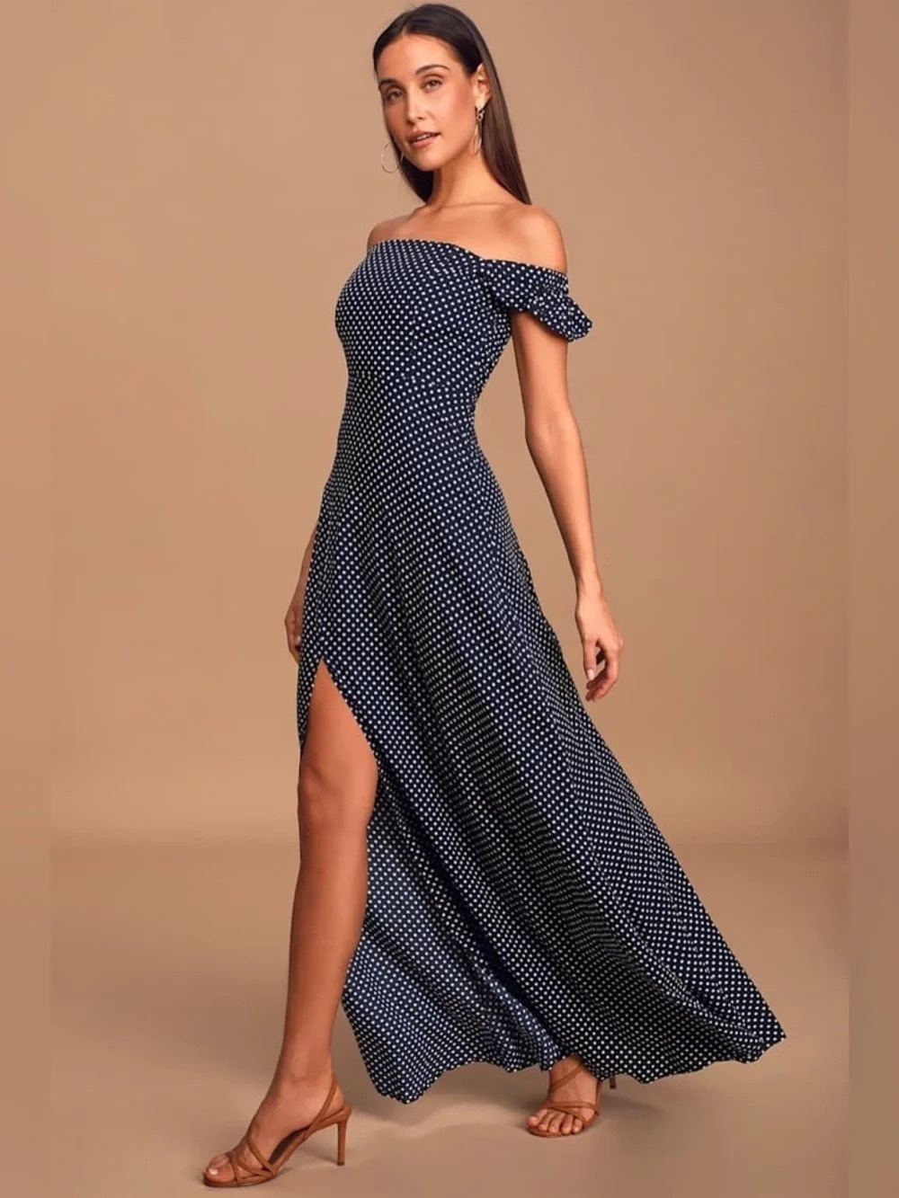Lulu's Navy & White One-Shoulder Polka Dot Maxi Dress